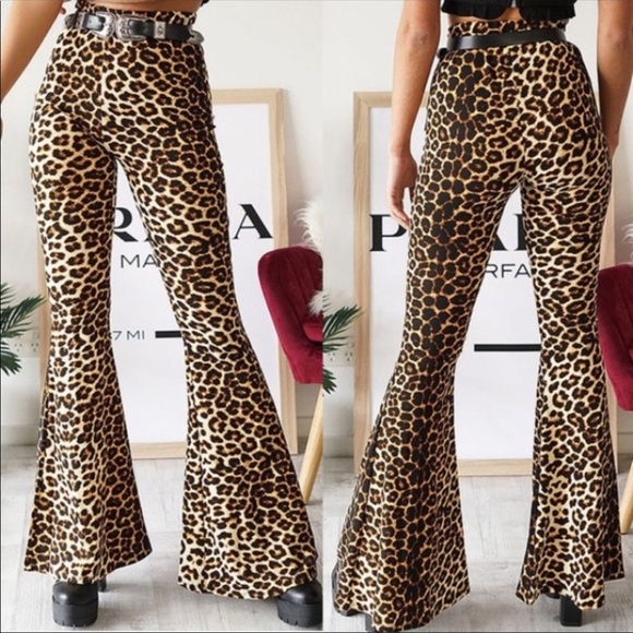 1 Left! Stretch Leopard Printed Bell Bottom Pants - Picture 7 of 8